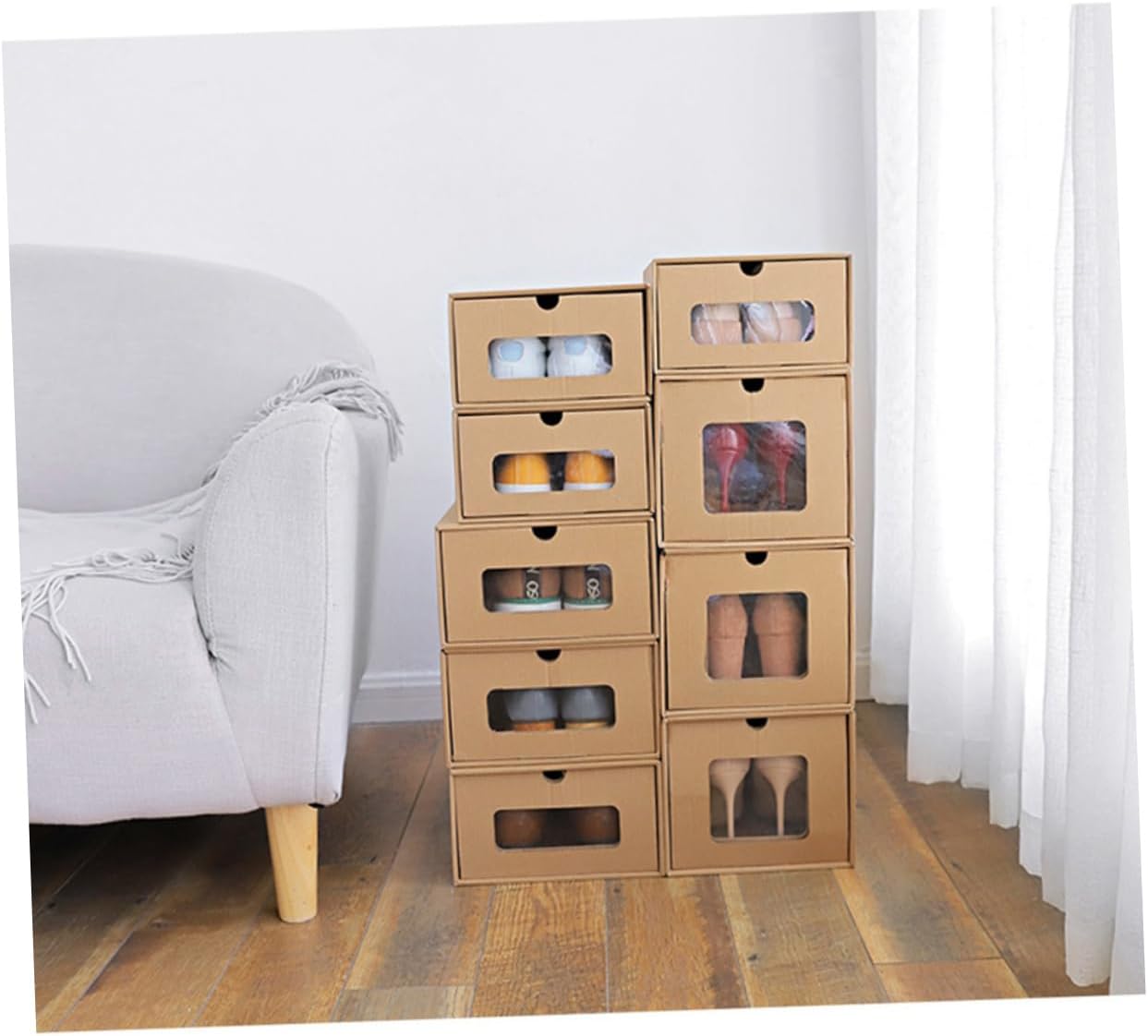 Unomor Thickened Cowhide Paper Drawer Shoe Box Shoe Compartment for Entryway Storage Boxes