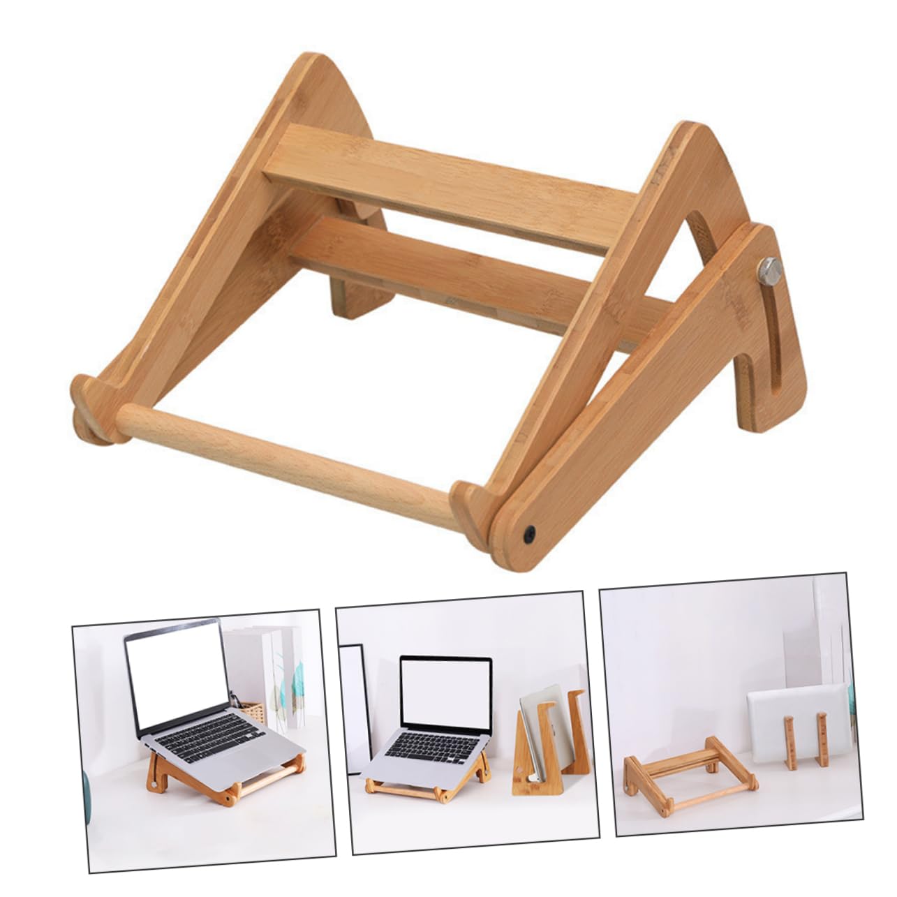 NUOBESTY Supporto Portatile per Laptop in Legno Regolabile Design Ventilato, Pieghevole e Leggero, Accessorio per Computer Adatto a Notebook da 13 a 15,6 Pollici per Uso Casa e Ufficio