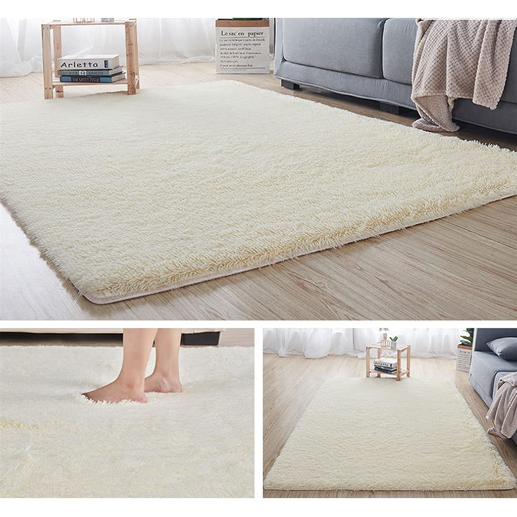 Tapis à poils longs moderne doux et confortable pour salon, chambre à coucher, antidérapant et moelleux - Décoration de sol à poils longs (beige, 40 x 60 cm)