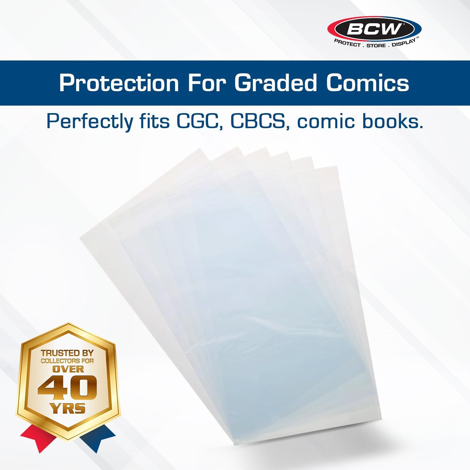 BCW Resealable Graded Comic Book Bags - Pack of 100 | Crystal Clear Polypropylene Sleeves for CGC and CBCS Slabs | Acid-Free, Archival Quality Resealable Comic Book Protectors - 9x14