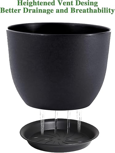 Miniatura 3 de 12inch Large Plant Pot, Modern Plastic Planter with High Driange Holes and Saucer for Indoor Outdoor Garden Plants and Flowers, Black