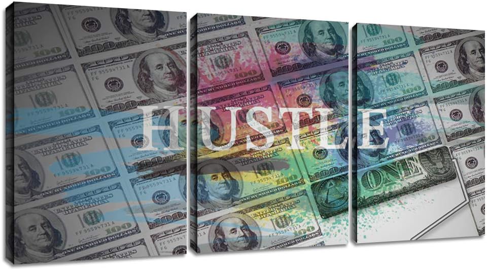 Hustle Motivational Wall Art Inspirational Entrepreneur Quotes Canvas Pictures Painting Inspiring Posters Prints Modern Office Living Room Artwork Home Decorations Framed(48”Wx24”H)
