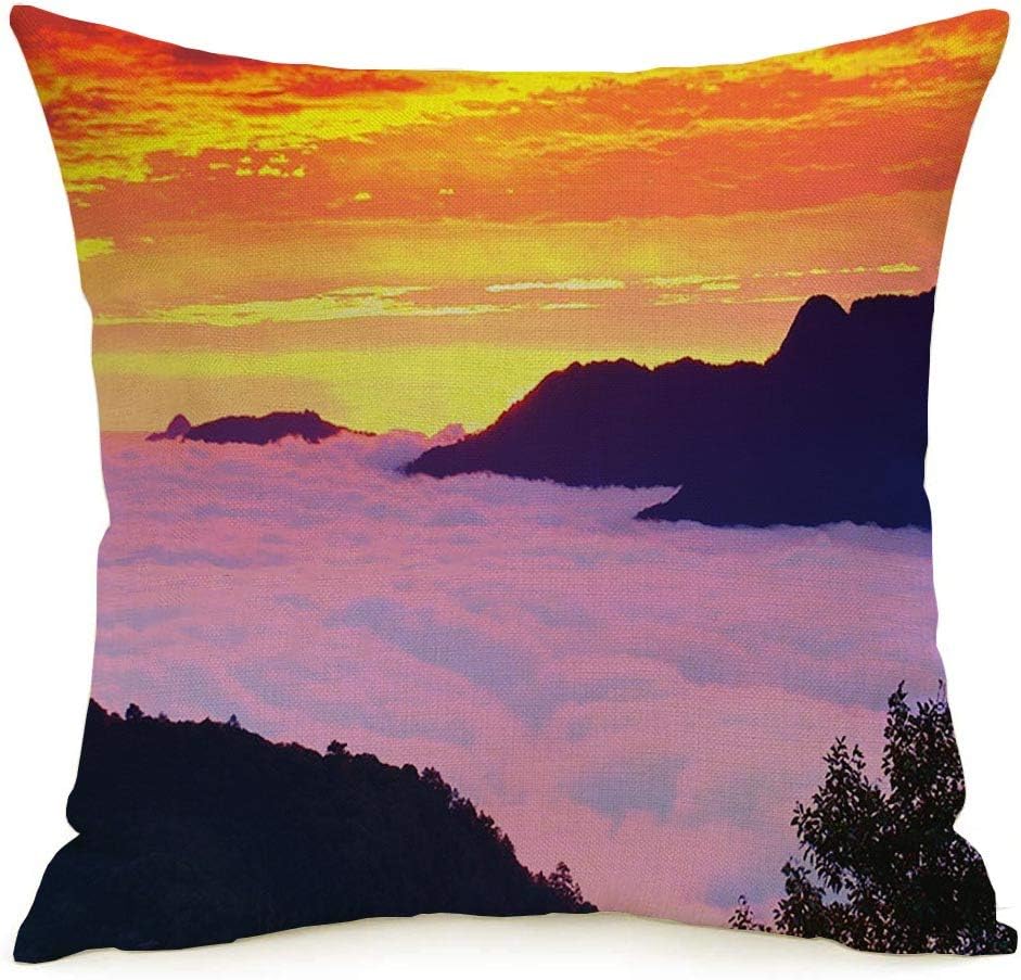 Decorative Linen Throw Pillow Cover Autumn Poetic Park Occult Scenery National Fairyland Wanyuan Trails 124K Taroko Nature Landmarks Cozy Square Cushion Case for Bed Couch Living Room 16 x 16 Inch