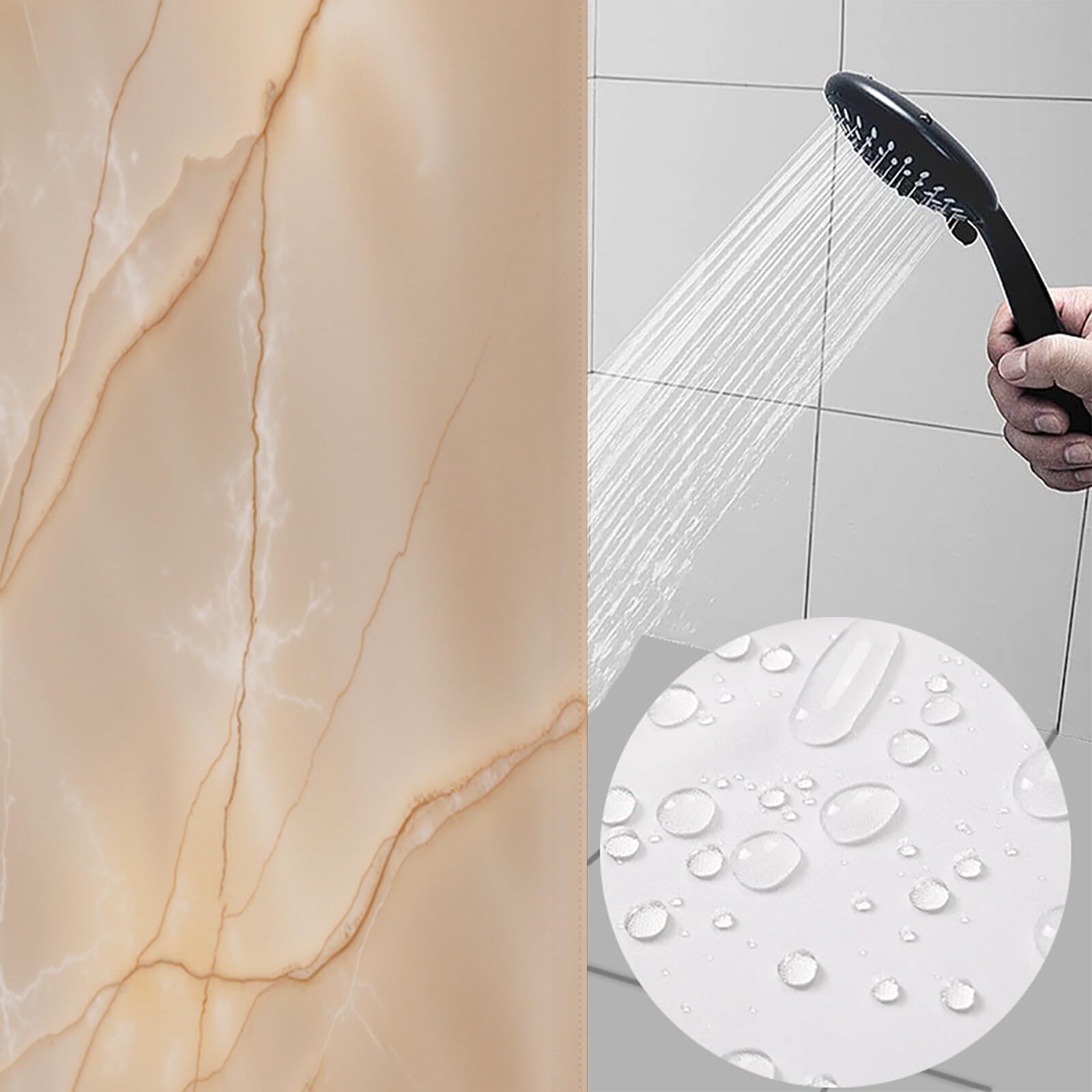 Rideau De Douche Texture De Marbre Art Naturel Tissu Imperméable Lavable avec Crochets Anti Moisissure en Polyester Rideau Douche pour Salle De Bain
