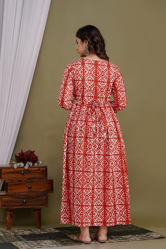 Image of Women's Pure Cotton Printed Maternity Gown /Maternity wear /Feeding Gown A-line Maternity Feeding Dress Maternity Kurti Gown for Women