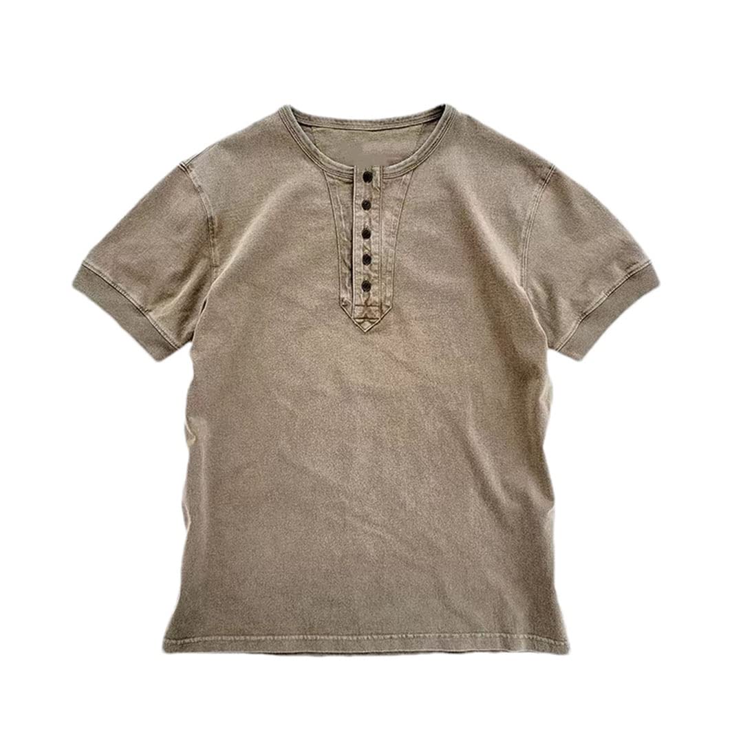 Maglietta da uomo con colletto Henley Maniche corte Vintage Tees, cachi, M