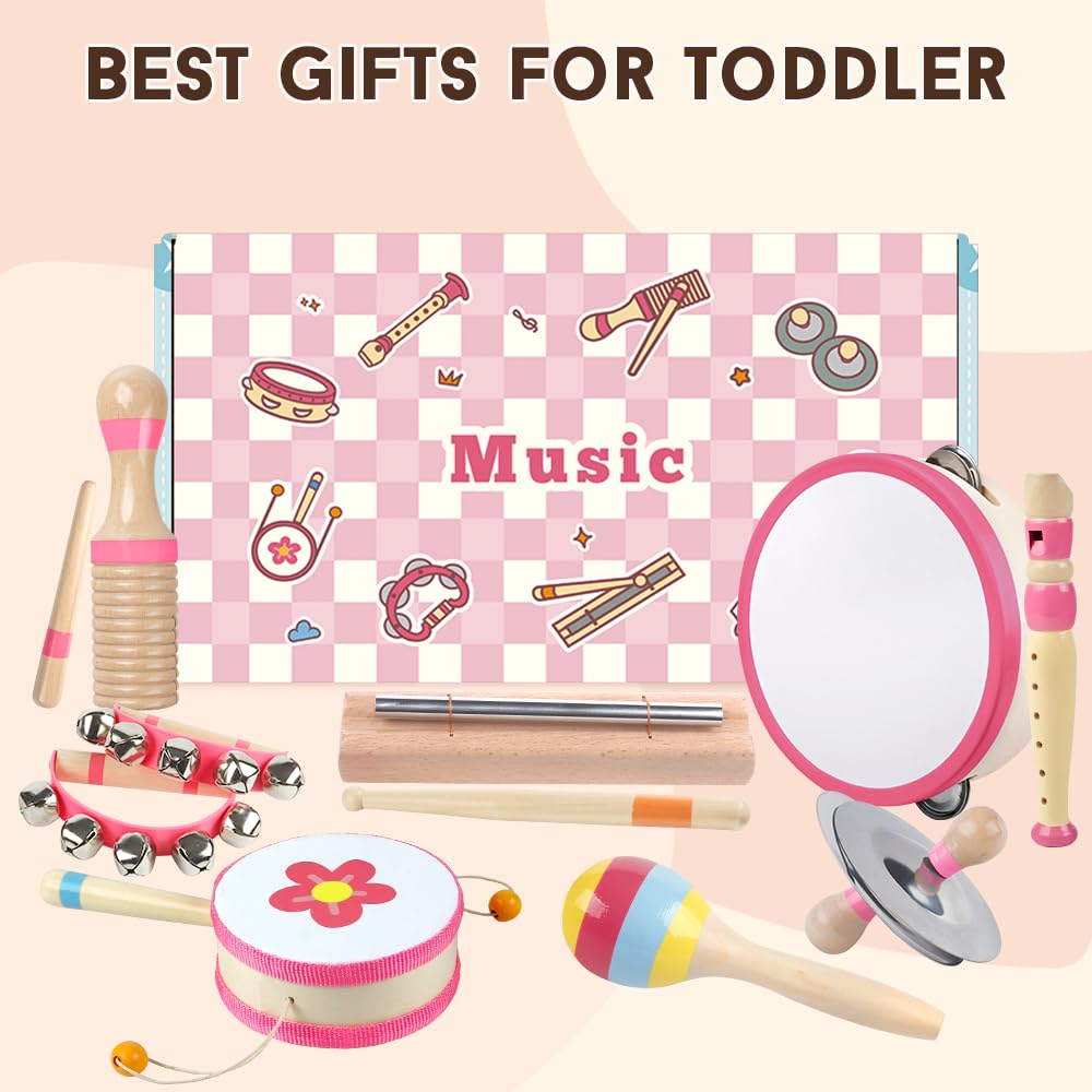 Instruments de musique pour tout-petits - Jouet Montessori en bois pour les tout-petits de 1 à 3 ans - Instruments de percussion pour enfants d'âge préscolaire - Cadeau de Noël et d'anniversaire