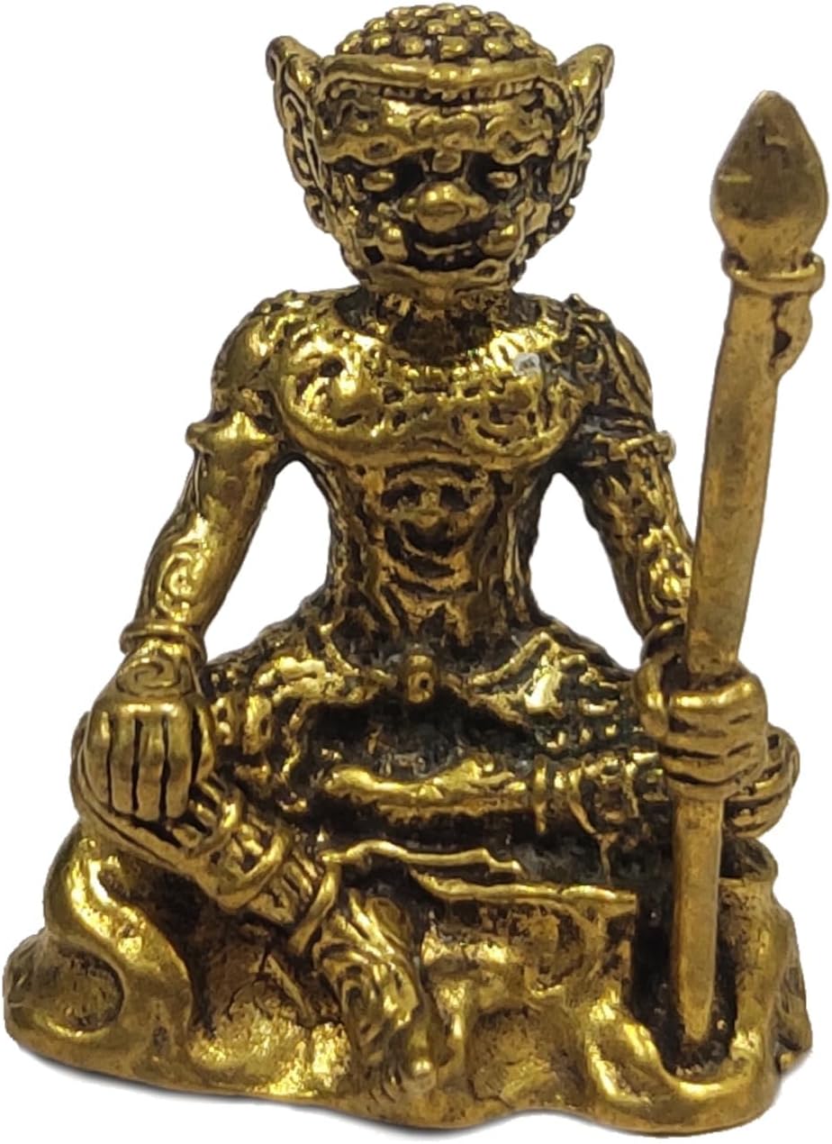 Purpledip Rare Miniature Brass Idol Thai Demon Phra Pirab Or Bhairav, Avatar of Yaksha Spirits: Collectible Statue with Detailed Very Fine Workmanship (12698Z2)