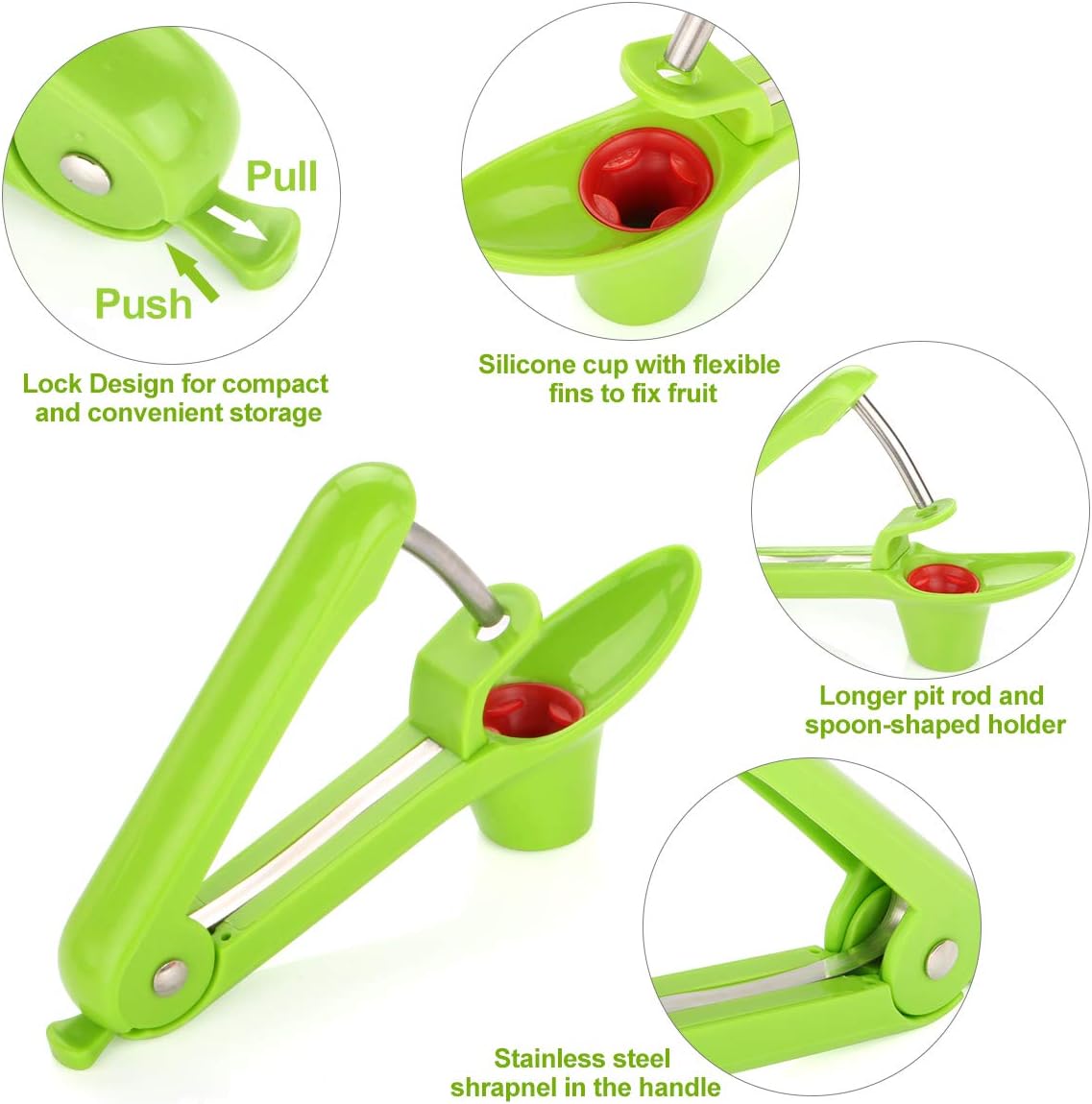 2 Pieces Cherry Pitter, Heavy-Duty Cherry Pitter Remover Stoner Corer Tool with Food-Grade Cup Stainless Steel, Space-Saving Lock Design
