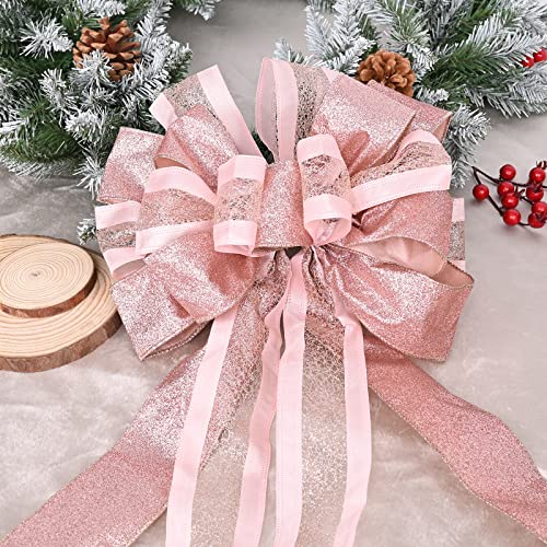 Christmas Tree Topper Bow With Streamers,48X13 Inches Large Toppers Bow For Xmas Home Decor,Rose Gold Polyester Decorative Bow For Christmas Decoration (Rose Gold) #TOP3