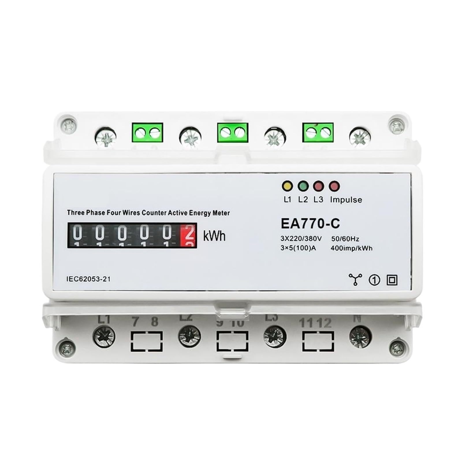 Medidor Inteligente Monitor De EnergíA Medidor De Energía Activa Electrónico Trifásico De Cuatro Cables, Monitor De Consumo De Energía KWh, Carril DIN 3 * 5(100) A 50/60Hz LCD