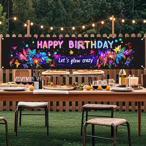 Image of Nuxovilar Neon Glow Birthday Floral Banner 78.7x17.7 Polyester