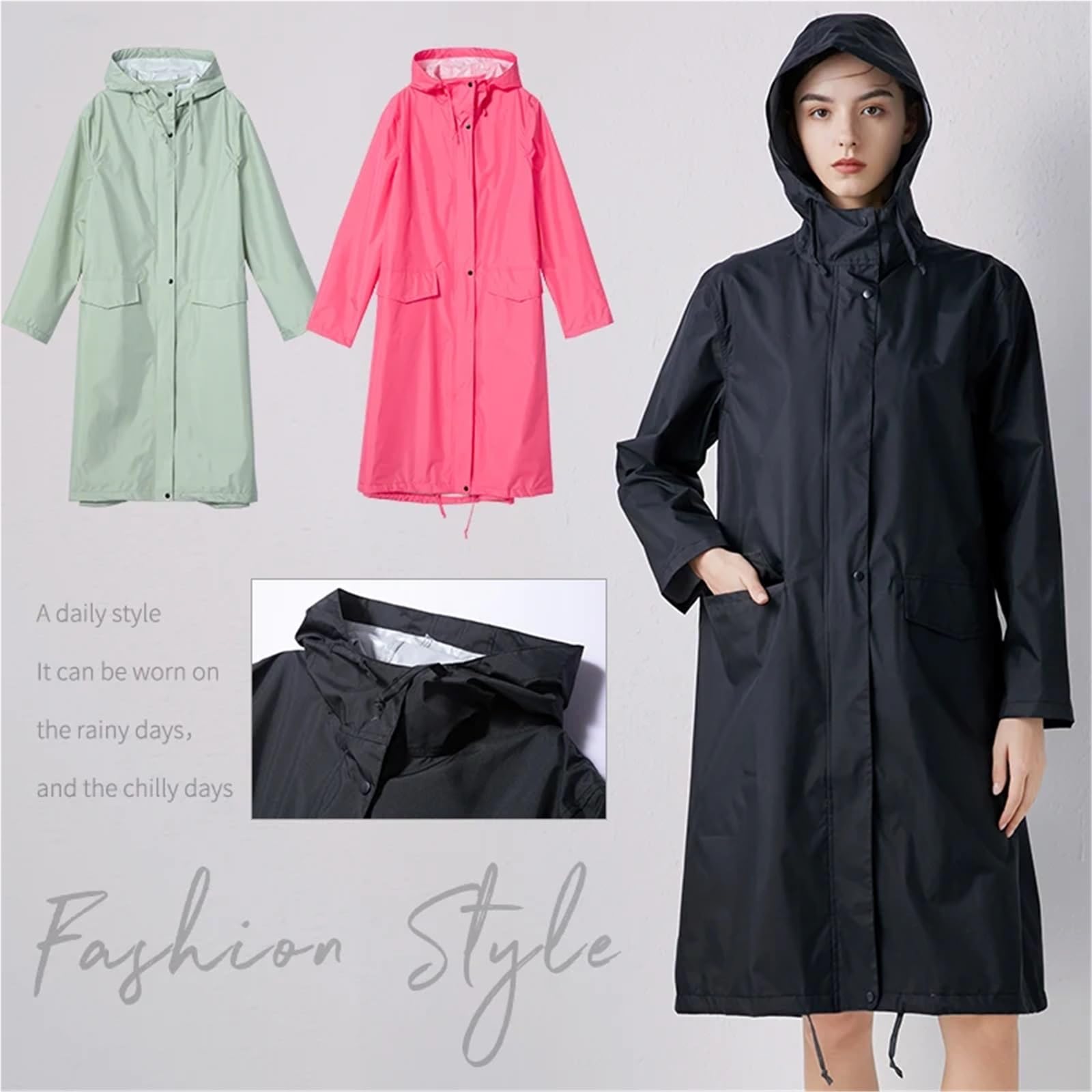 Poncho impermeable Poncho impermeable for mujer, elegante, color amarillo liso, con capucha y bolsillos Para acampar