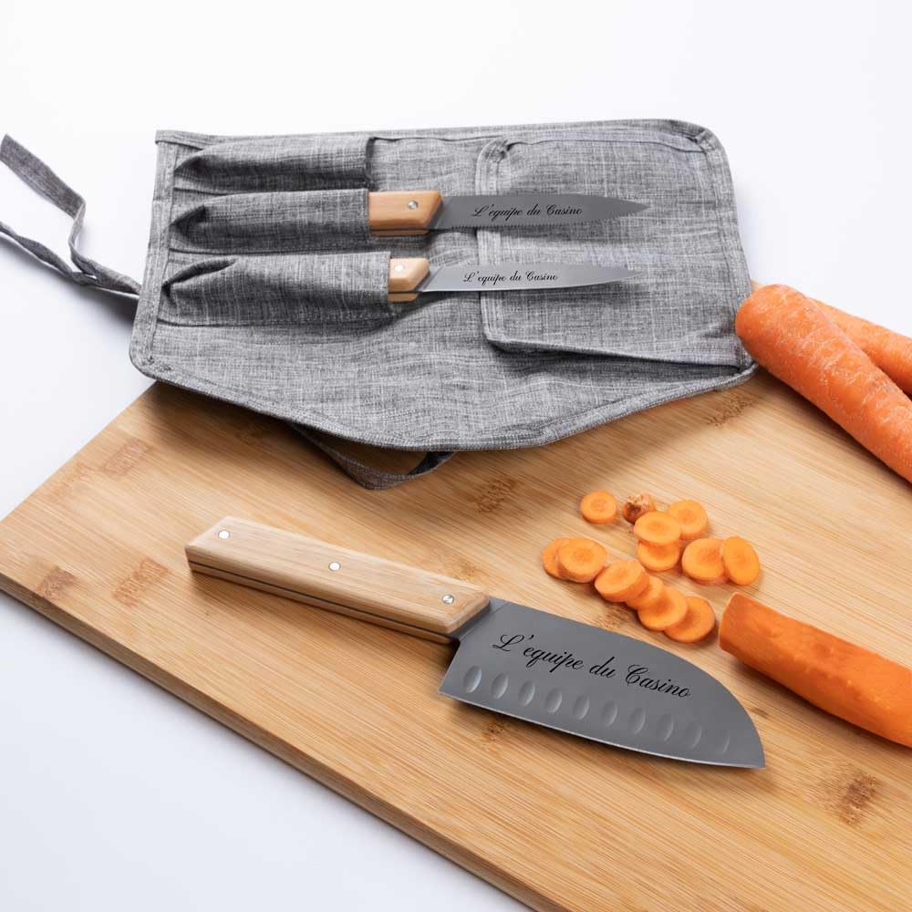 Ocadeau Set de 3 cuchillos de cocina grabados - cuchillos de cocina personalizados con texto grabado