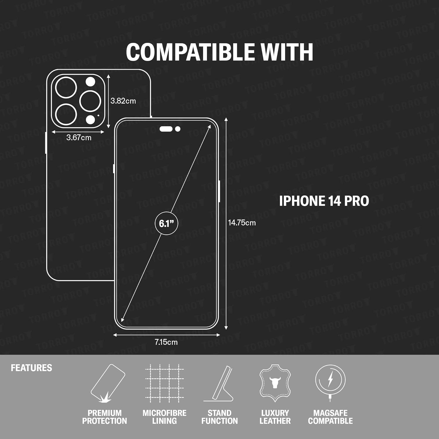 TORRO Leather Case Compatible with iPhone 14 Pro – Genuine Leather Bumper Case with Magnetically Detachable Cover with Kickstand (Black) - Image 2