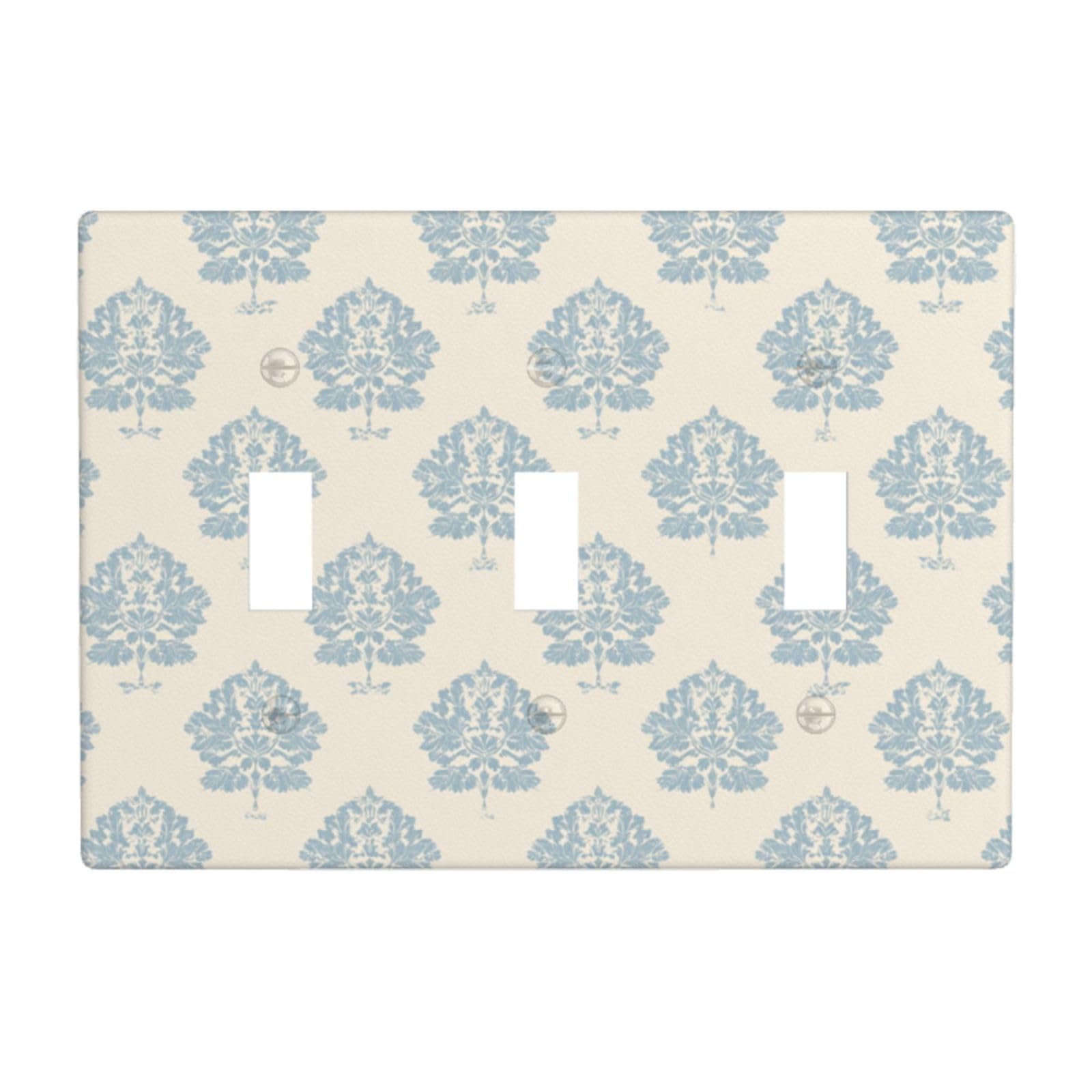 Woshuwo White Blue And Ivory Elegant Ornamental Motifs Light Switch Covers 3 Gang Triple Toggle Wall Plate Switchplate Electrical Faceplate For Bathroom Kitchen Bedroom Decor