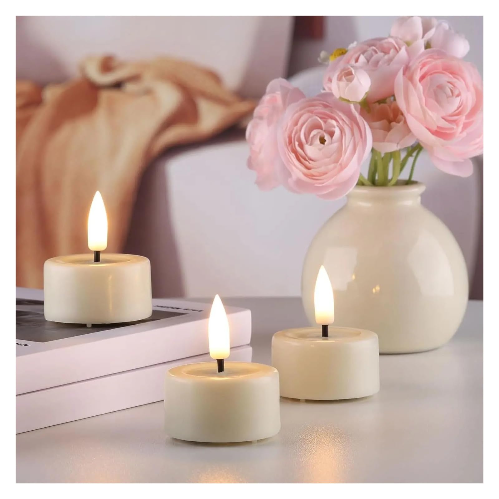 6/12 piezas velas LED parpadeantes alimentadas por luz parpadeante luz del té sin llama para la decoración de la fiesta nupcial de cumpleaños (10-pcs-Warm Light)