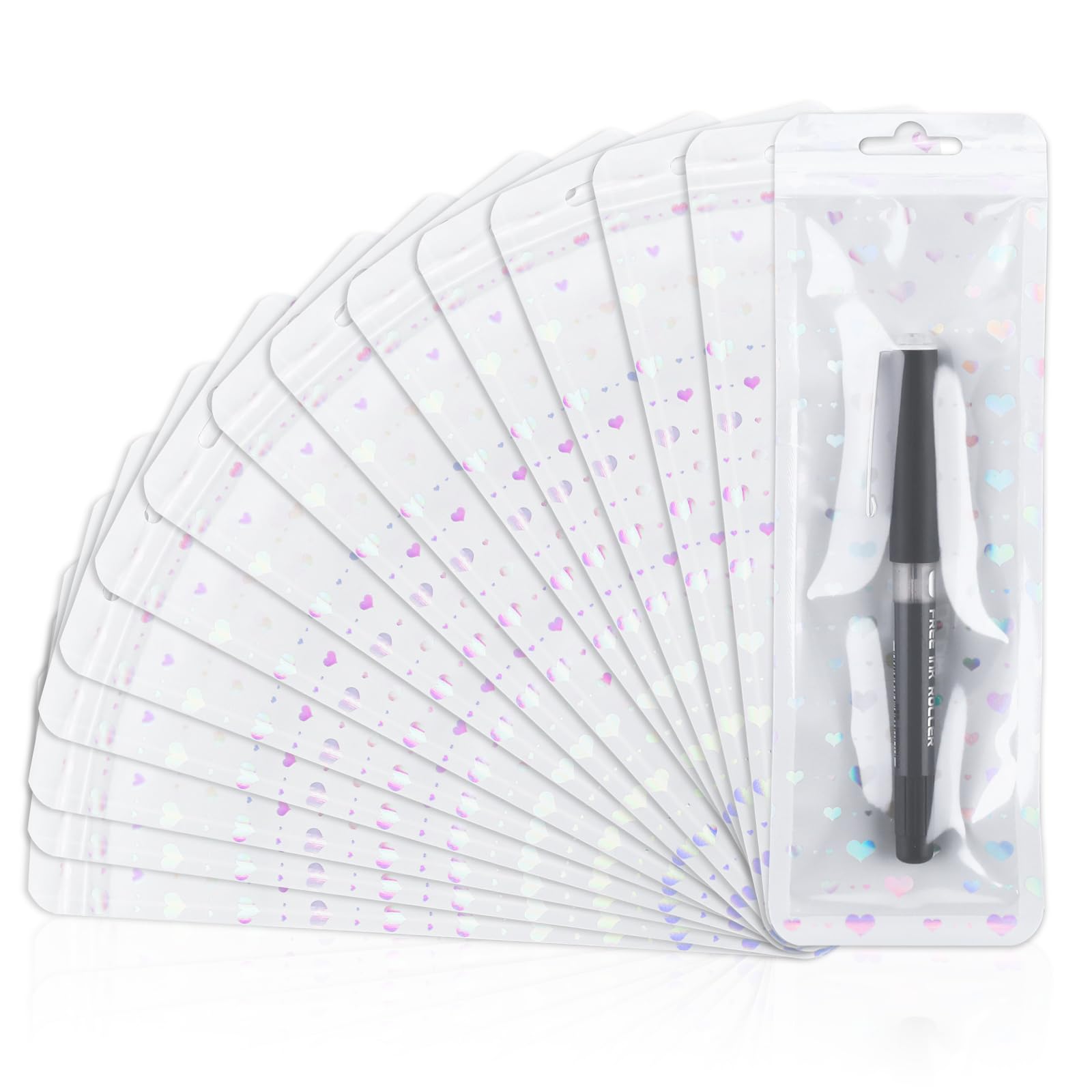 Lucxhcky White 200Pcs Pen Packaging Bags, Pen Bags For Bead Pens, Holographic Bags, Pen Packaging Lip Gloss Packaging Small Packaging Bags For Pen, Candy, Jewelry, Cosmetics (200)