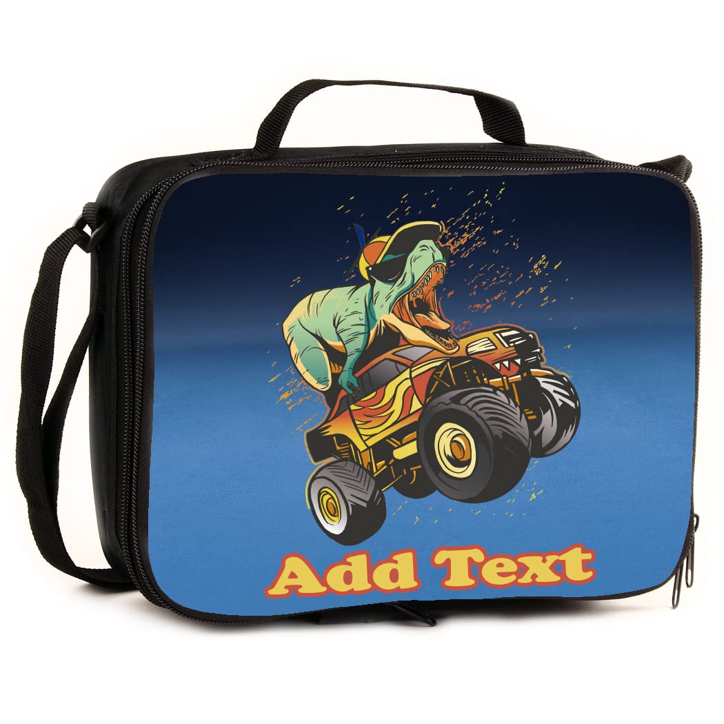 KishKesh Personalization Personalized Lunch Bag - T-Rex riding a Monster Truck