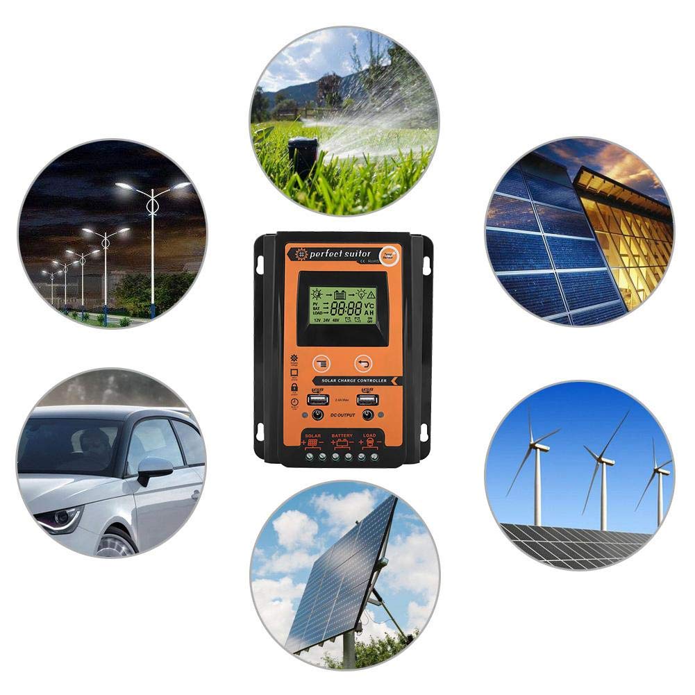 Controlador solar MPPT 12V/24V 30A50A Panel solar Controlador de batería USB dual Pantalla LCD IP32 Adecuado para automóviles y motocicletas o pequeños electrodomésticos (30A)