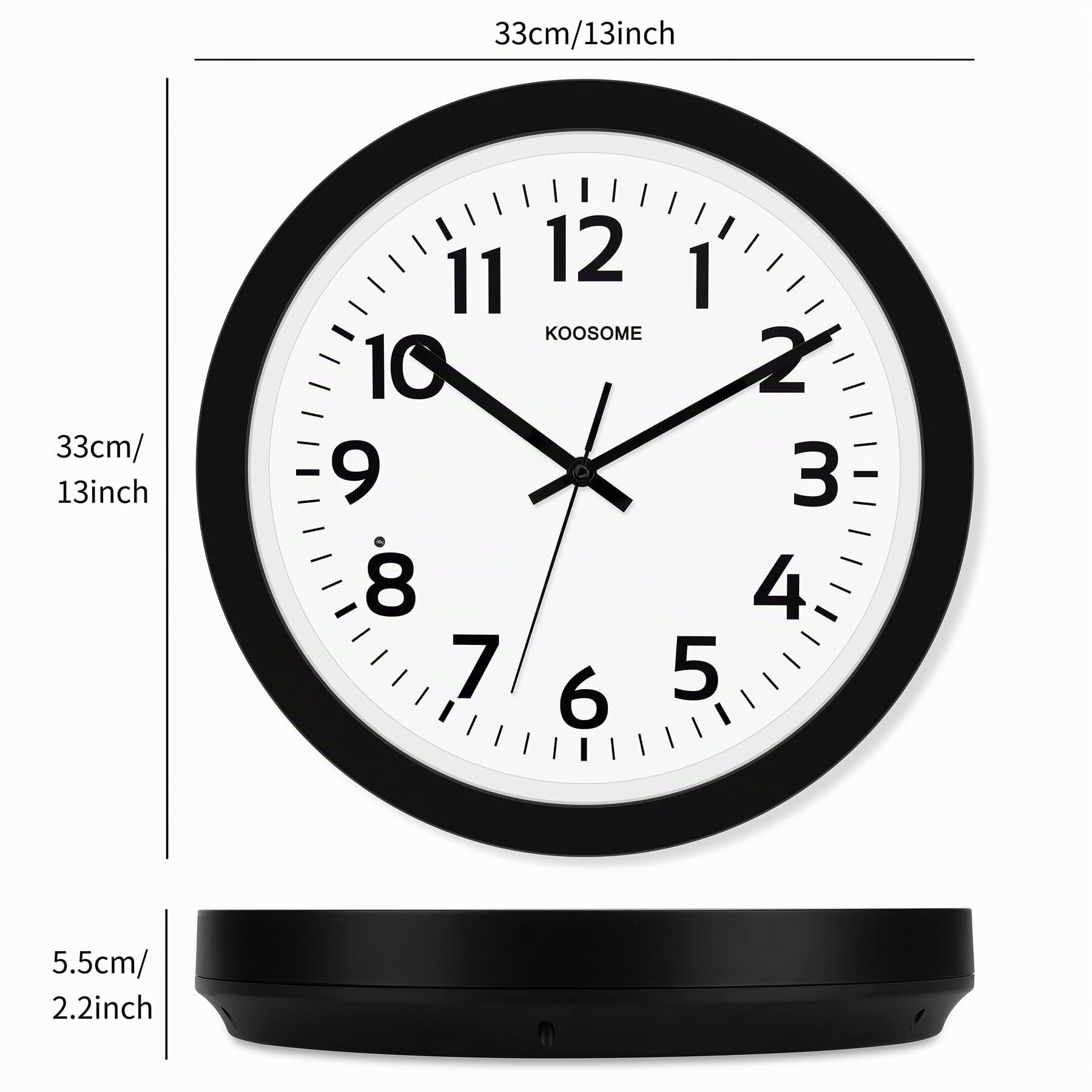 Nachtlicht Wanduhr 33cm lautlos, automatische Dimmung & beleuchtet