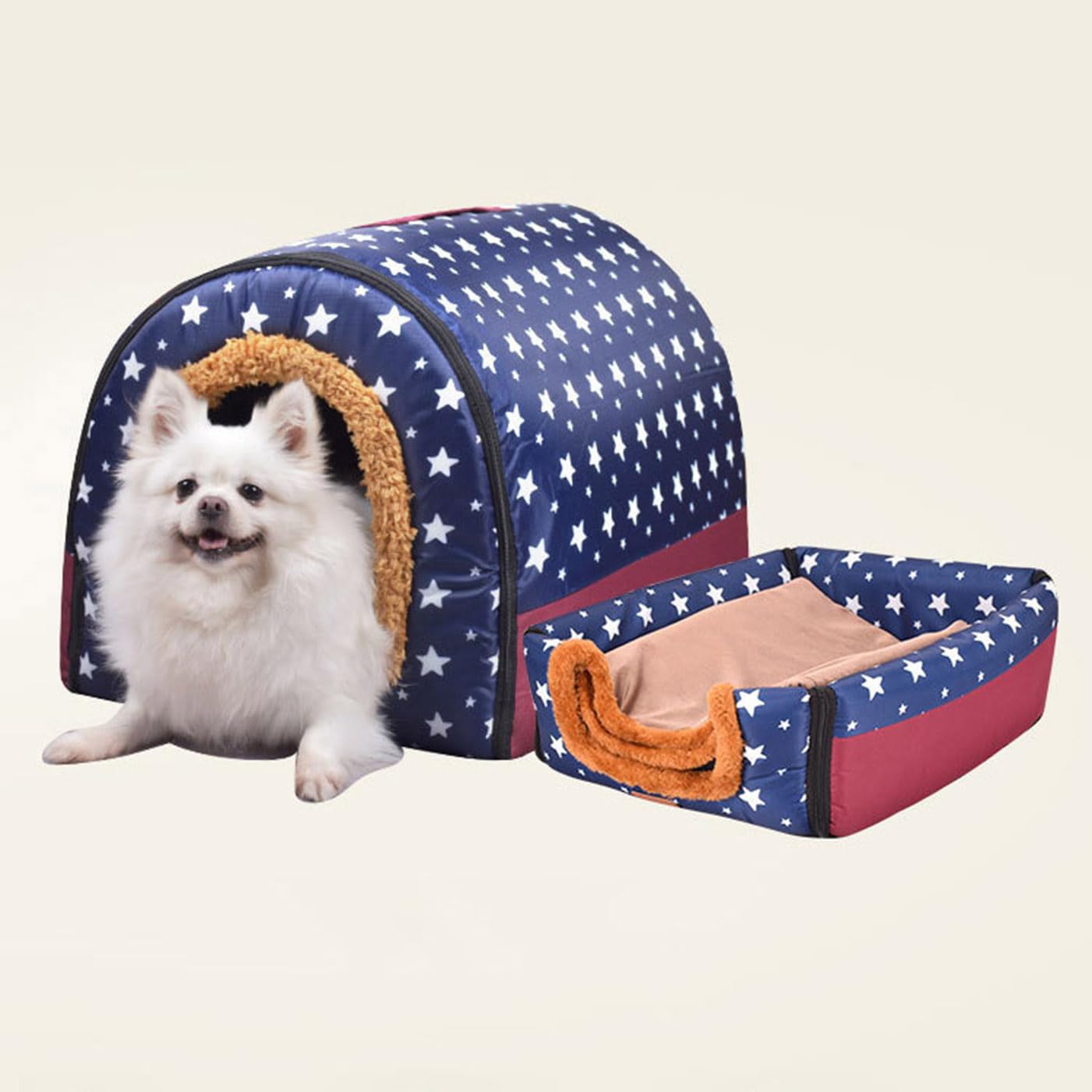 Cama grande para perros de lujo, cálida y cálida, XL XXL, para interiores, caseta para perros, cama grande para perros, cueva para gatos, iglú, para interiores y exteriores, lavable (XL 75 x 57 x 55