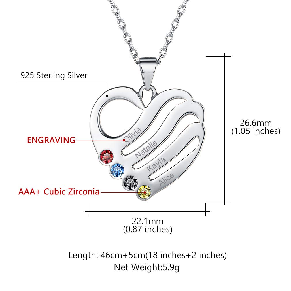 Custom4U Collana Donna Collana Personalizzata Cuore DIY 2/3/4/5 Nome con 12 Mesi Pietra Portafortuna Collana Argetno S925 AAA Zircone Collana Mamma Famiglia BFF Antiallergia Alta Qualità