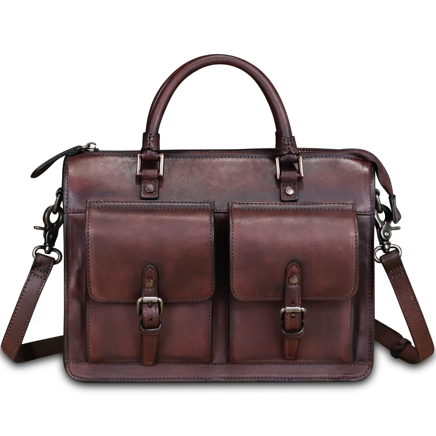 Genuine Leather Satchel Purse for Women Vintage Handmade Top Handle Handbag Retro Messenger Crossbody Bag (Coffee)