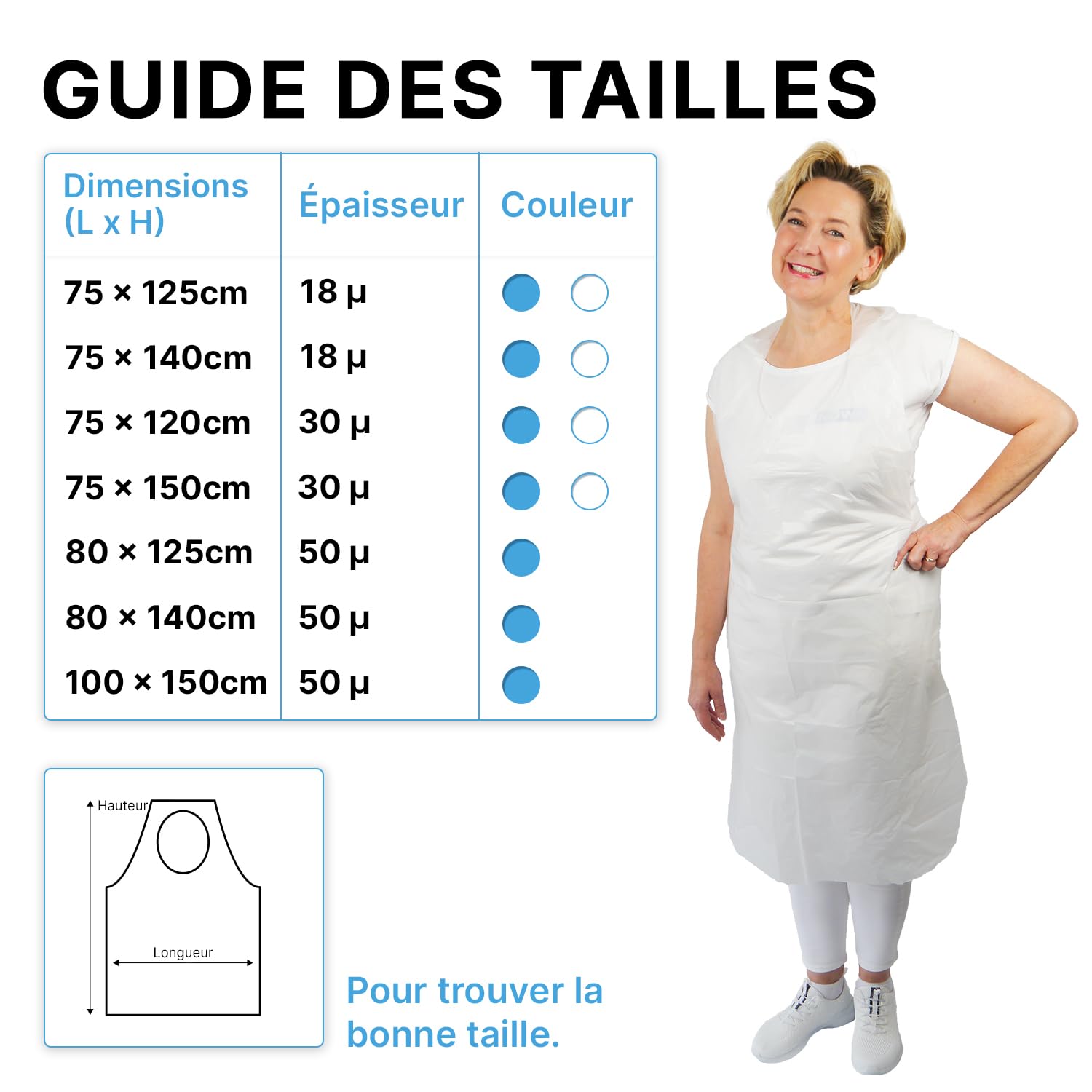 Tablier jetable ARNOMED PE 50 pcs, Tabliers étanches, Tabliers plastiques 30µ d'épaisseur, Tabliers jetables en bloc 75x150cm, Tablier blanc surblouse jetable | Tablier en plastique blanc, tabliers jetables, résistant à l'huile, tablier de boucher/boucher