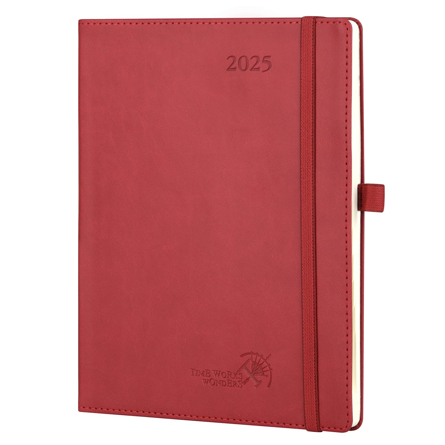POPRUN 2025 Planner 6.5'' x 8.5'' - 2025 Weekly Calendar with Hourly Time Slots, Weekly/Monthly Appointment Book for Time Management - Leather Soft Cover - Burgundy Red