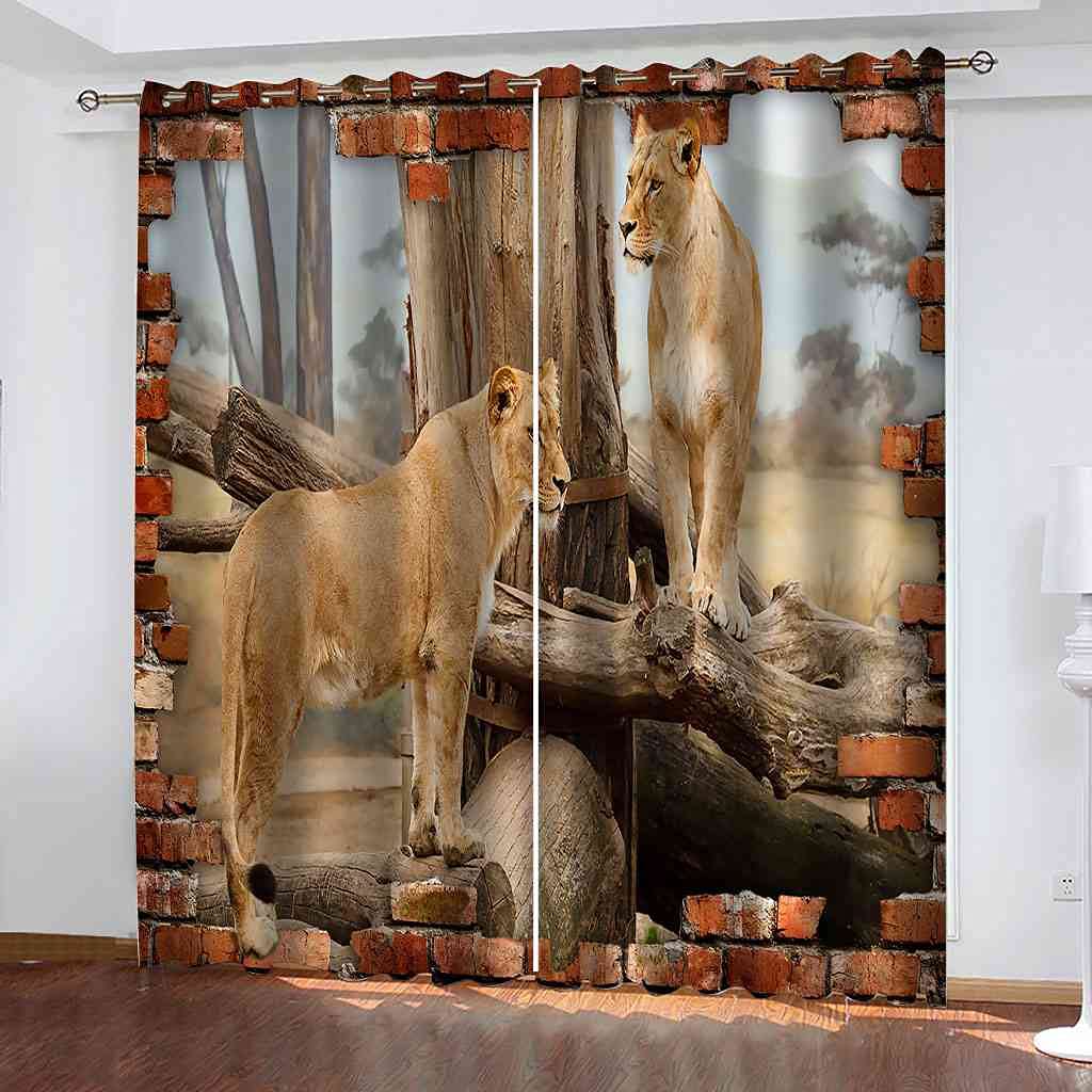 Rideau occultant lion 3D résout le vis-à-vis et le froid aux fenêtres 264x242cm