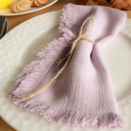 Flcsied Handmade Cloth Napkins 100% Cotton Napkins With Fringe, Set Of 4, 17.7 X 17.7 Inch Cotton Napkins Reusable Napkins Cloth Washable Table Napkins For Wedding Party (Lavender) #TOP4