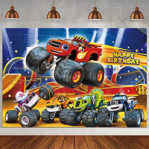 QICI Cartoon Monster Truck Party Background Monster Machines Childrens Birthday Party Photo Backdrop Background Baby Shower Photography Banner Decoration 5X3FT