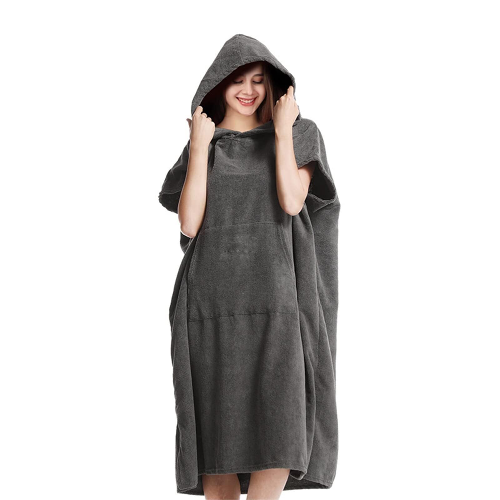 Poncho de surf para cambiar el traje de neopreno con capucha, bata de baño para la playa, natación (gris oscuro, 85 x 110 cm) (gris oscuro)