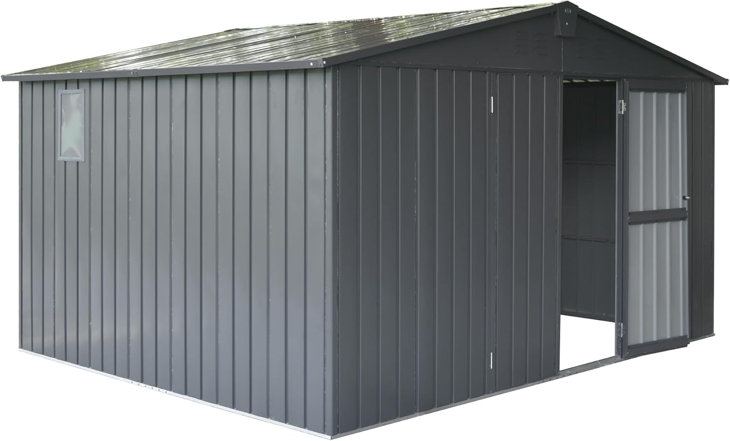 Product image of Okak 11 X 9 Ft Metal Outdoor Storage Shed with Lockable Doors Galvanized Metal Garden Shed with Windows Garden Shed Tool Storage Sheds House for Backyard Garden,Patio,Dark Grey