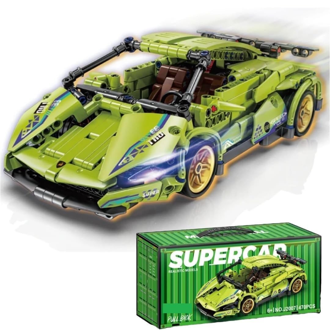 1:18 Scale Green Racing Car Building Block Set – 470 PCS Pull Back DIY Assembly Supercar Model | Compatible Bricks Toy for Kids, Adults, Collectors & Racing Car Lovers-image-16