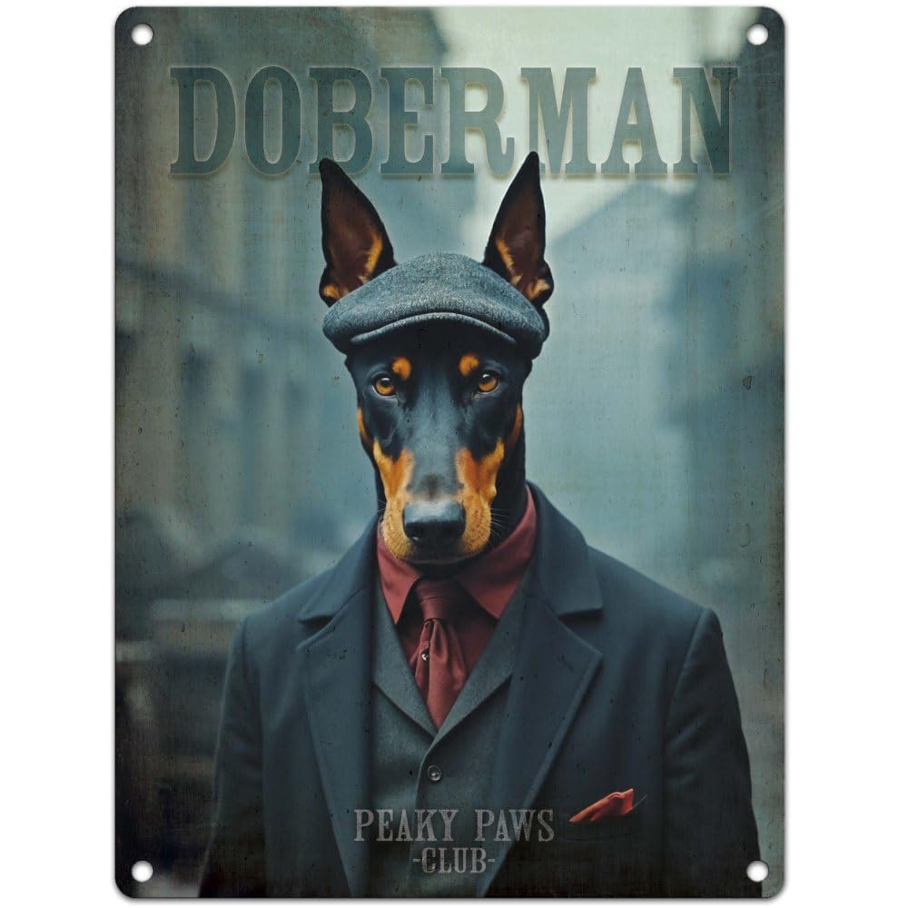 Small (150 x 200mm) Metal Sign - Peaky Paws Club - Doberman