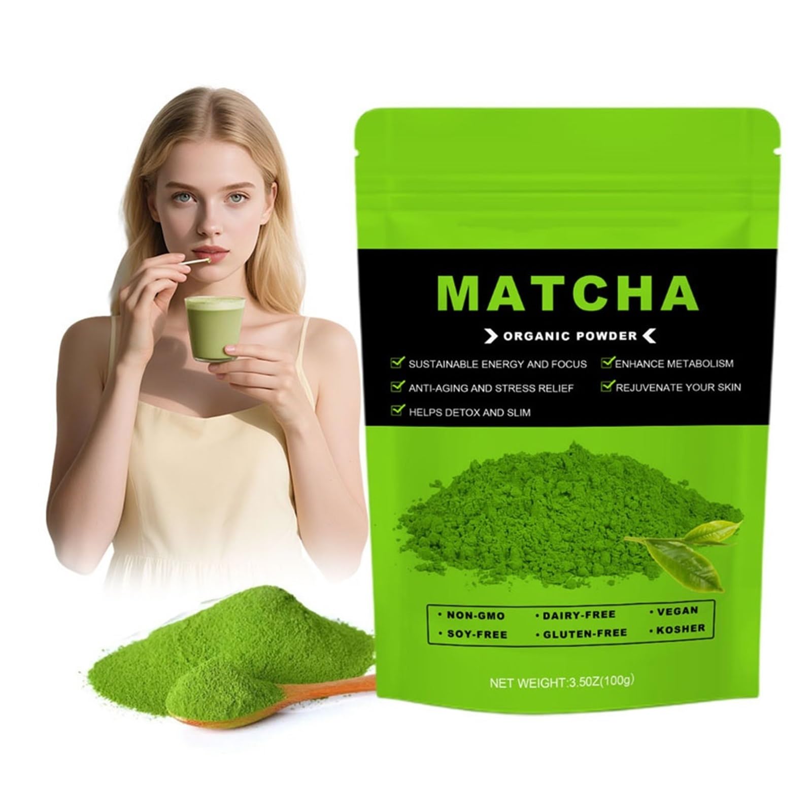 Proszek Z Zielonej Herbaty Matcha Premium – Czysty Naturalny Do Napojów, Wypieków I Latte(3PCS)