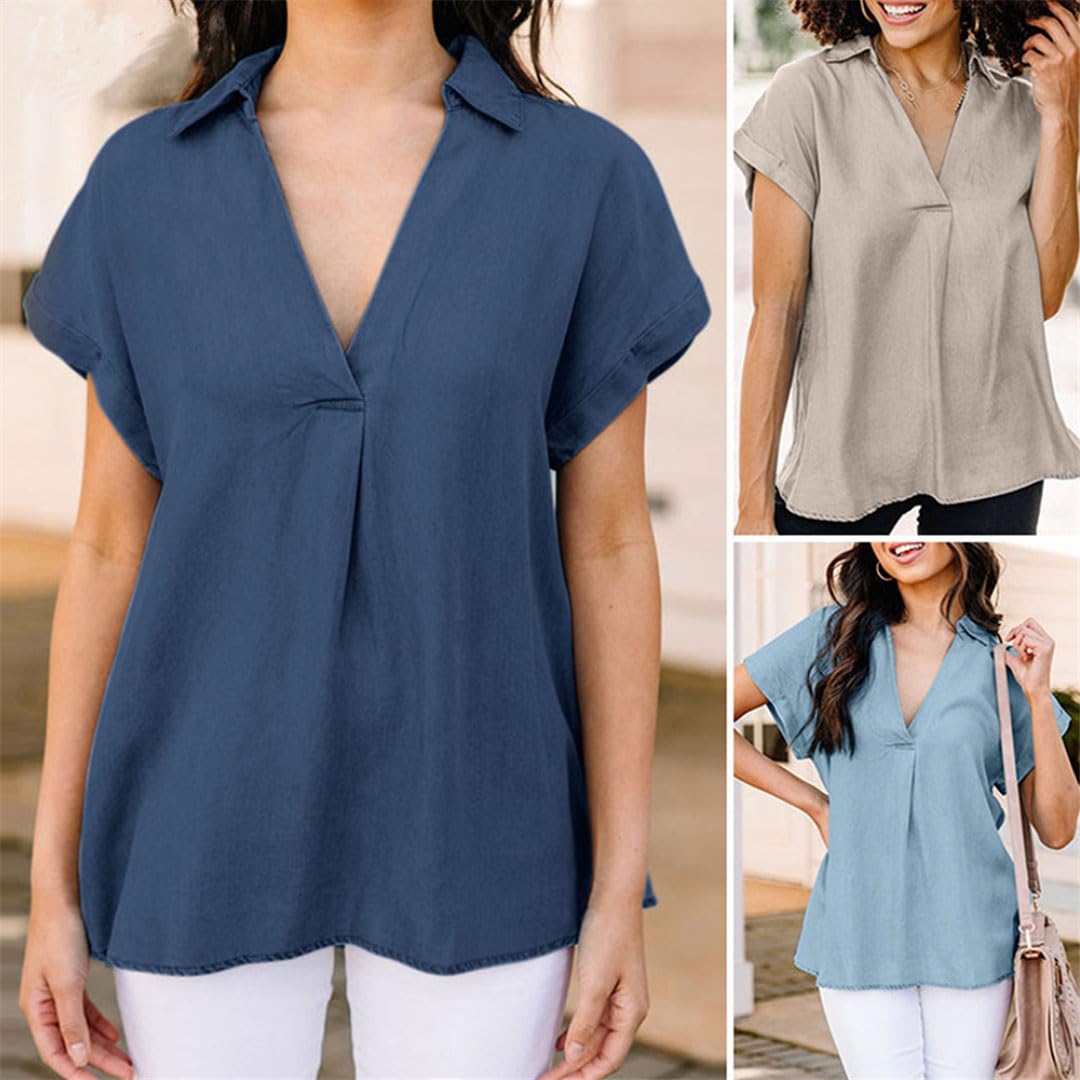 Camiseta De Manga Corta con Cuello En V para Mujer