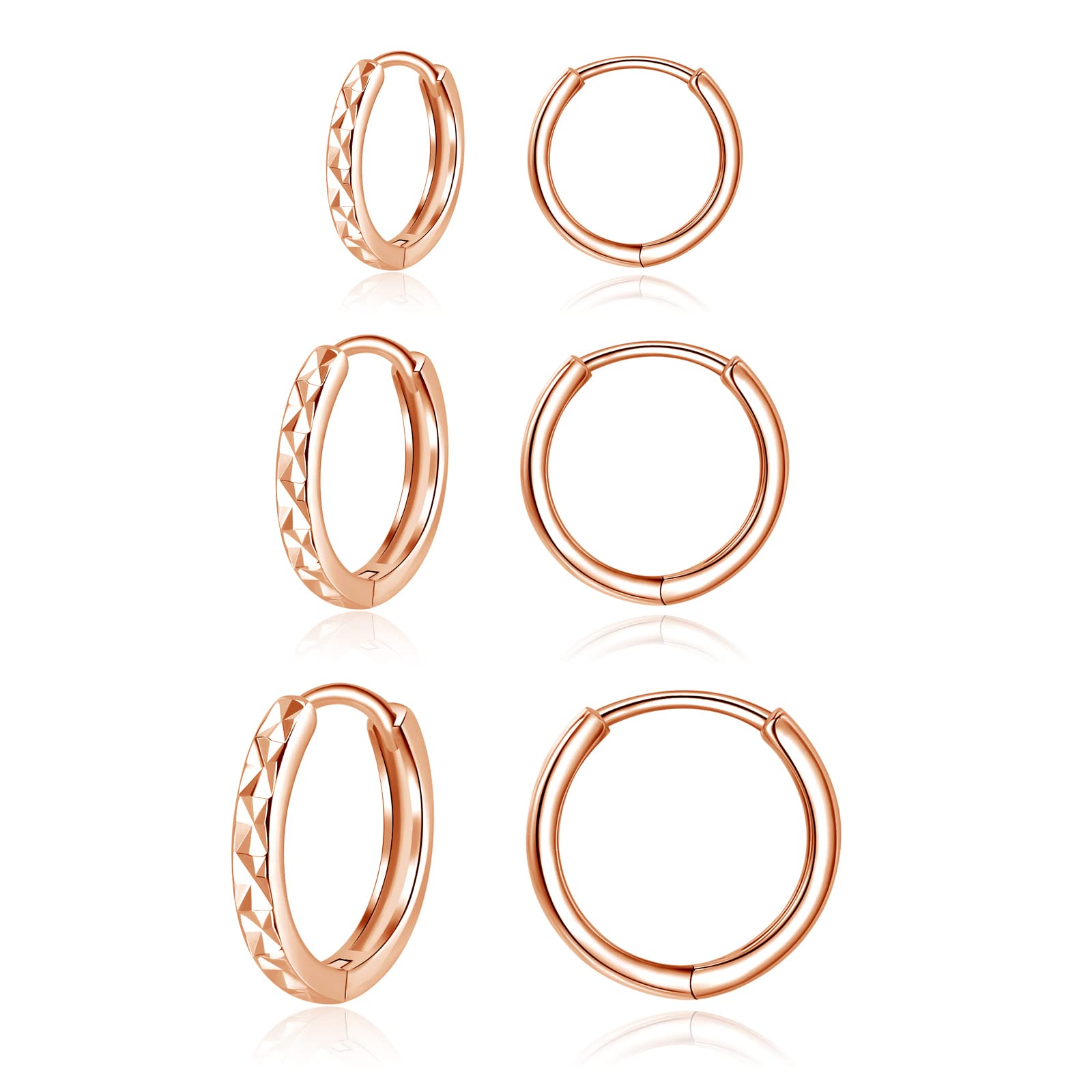 Kamise Creolen Silber 925 Ohrringe für Damen, 3 Paare 925 Sterling Silber Creolen Ohrringe Set, Unisex Klein Schlafen Kreolen, Silber Creolen Ohrringe für Damen Mädchen, Durchmesser in 10, 12, 14mm