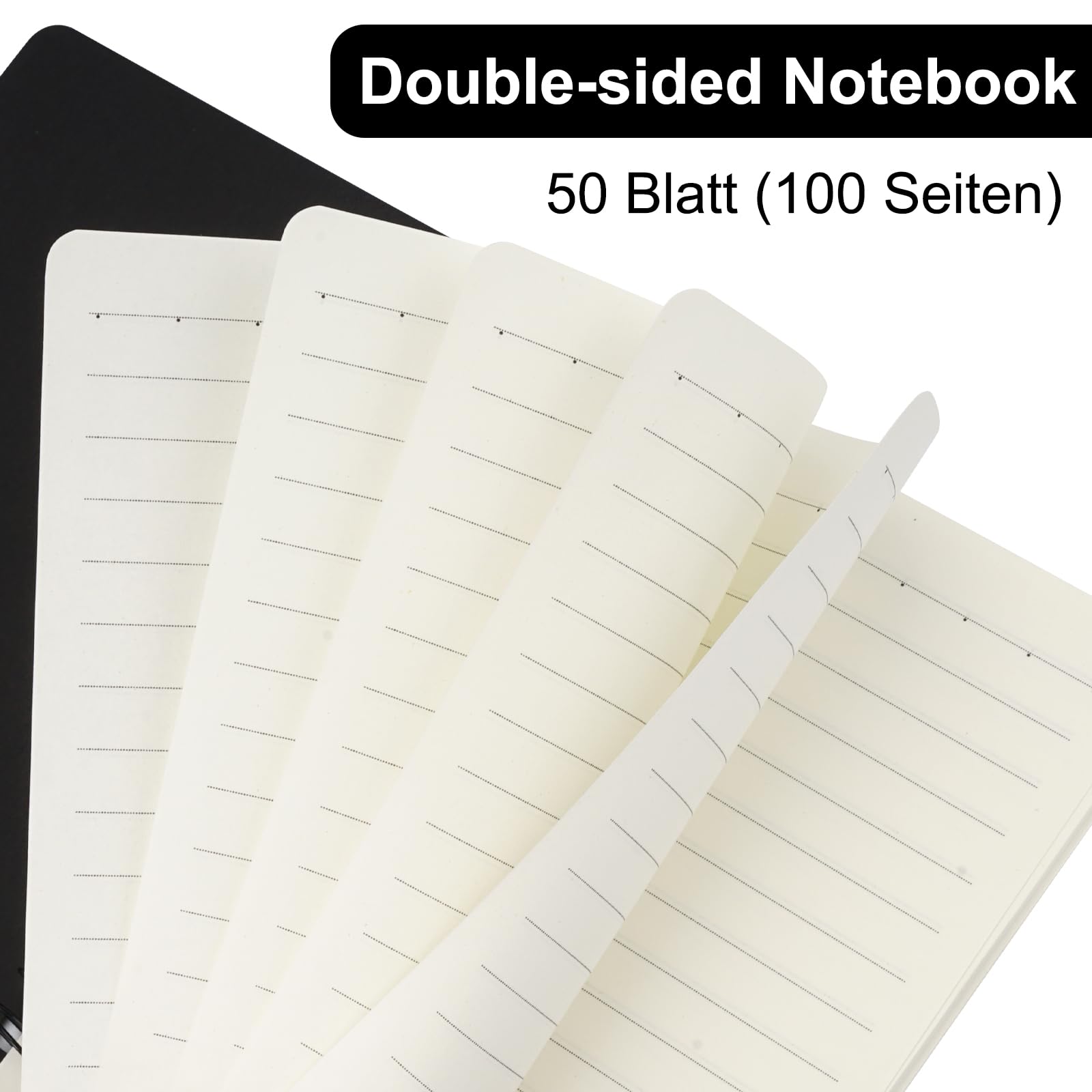 6 notesów spirali A6 14×10 cm kratkowo-liniowych czarna skórzana okładka | Małe zeszyty biuro-szkolne z 50 kartek każdy do szybkich zapisków, planów i codziennych notatek.