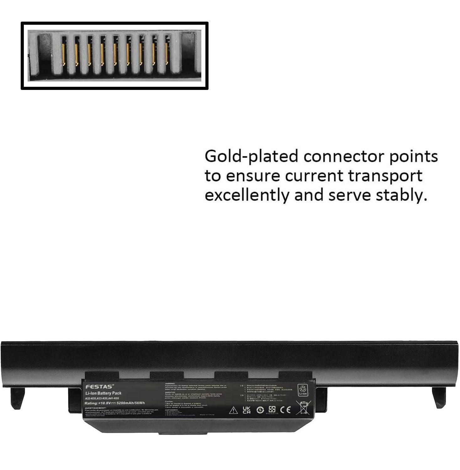 FESTAS A32-K55 Batterie Compatible avec ASUS K55 X75V X75A F75V | F75VC X75VD X55A R700V K75VJ R500VD X55VD X75VC F75A X75VD Series A33-K55 A41-K55 A32-K55X A32-K55X Ordinateur PC Portable