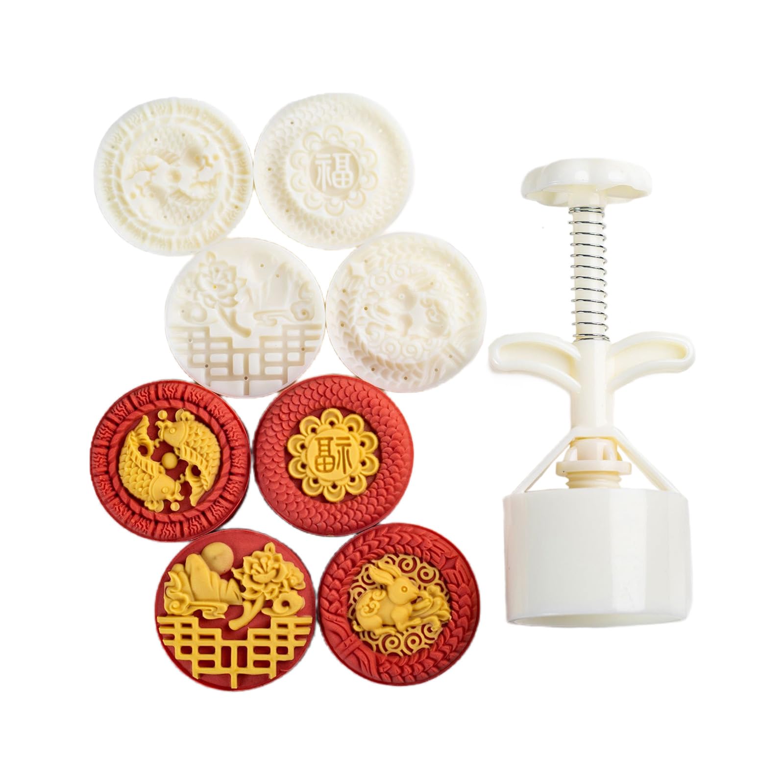 Kalttoy MidAutumn Festival Dessert Maker Flower Rabbits Pattern Dessert Molds Cookie Molds Hand Press Cookie Cutter Flower Rabbits Pattern for Baking