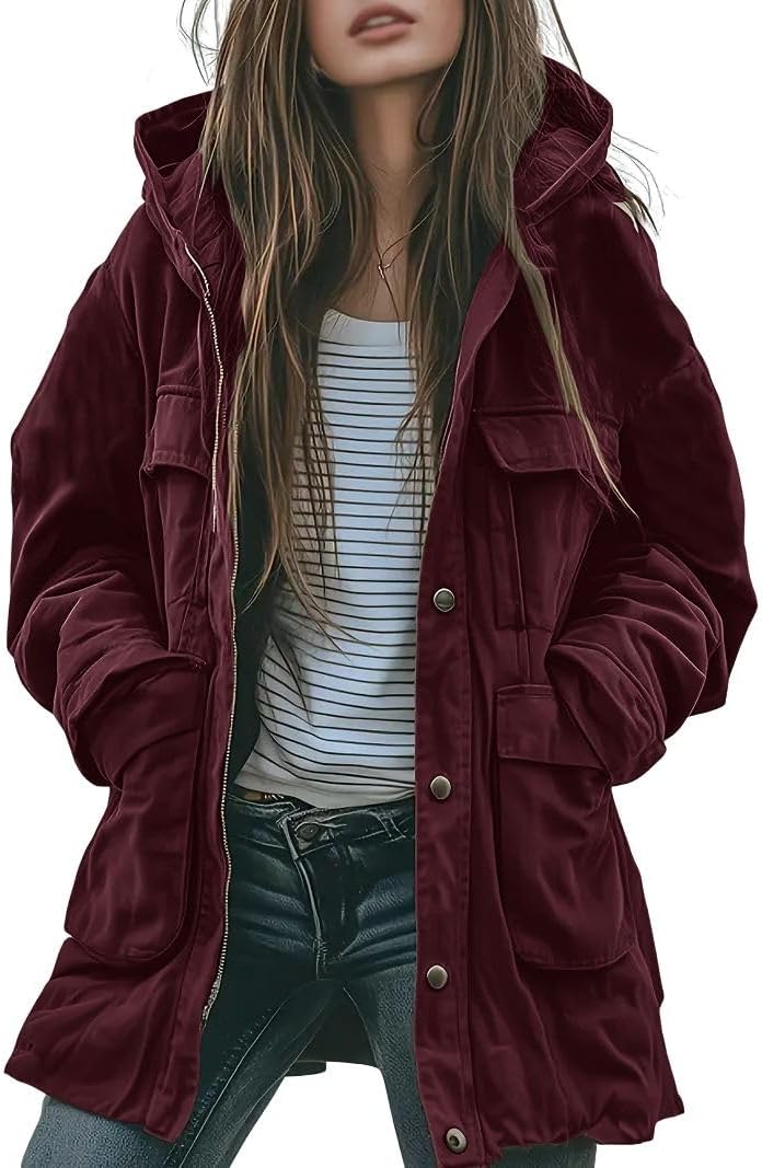 chouyatou Women's 2026 Spring Hooded Cotton Safari Jacket Zip Up Trench Coat Windproof Military Anorak Outerwear