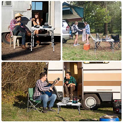 Byliable Small Folding Table Portable Card Table With Mesh Layer, Lightweight Aluminum Adjustable Height Folding Camping Table For Outdoor Camp Picnic Beach Bbq Cooking (3 Heights) #TOP6