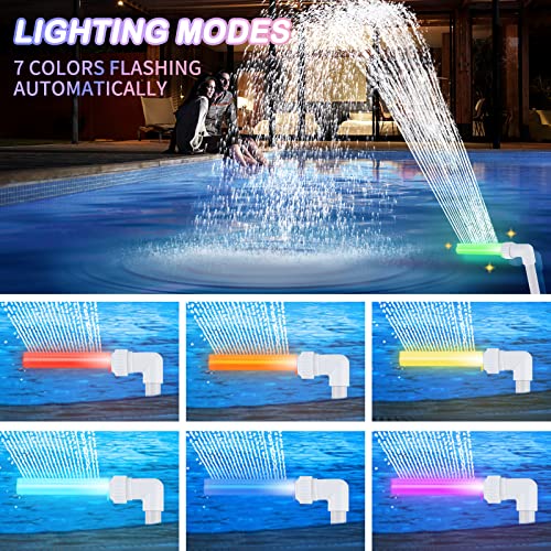 Klleyna Led-Pool-Light 7 Color Changing Water-Fountain - Swimming Pool Above/Inground Waterfall Cooling Spray, Outdoor Decor Water Feature, Pump Return Outlet Sprinkle Nozzle, Garden Yard Pond Aerator #TOP1