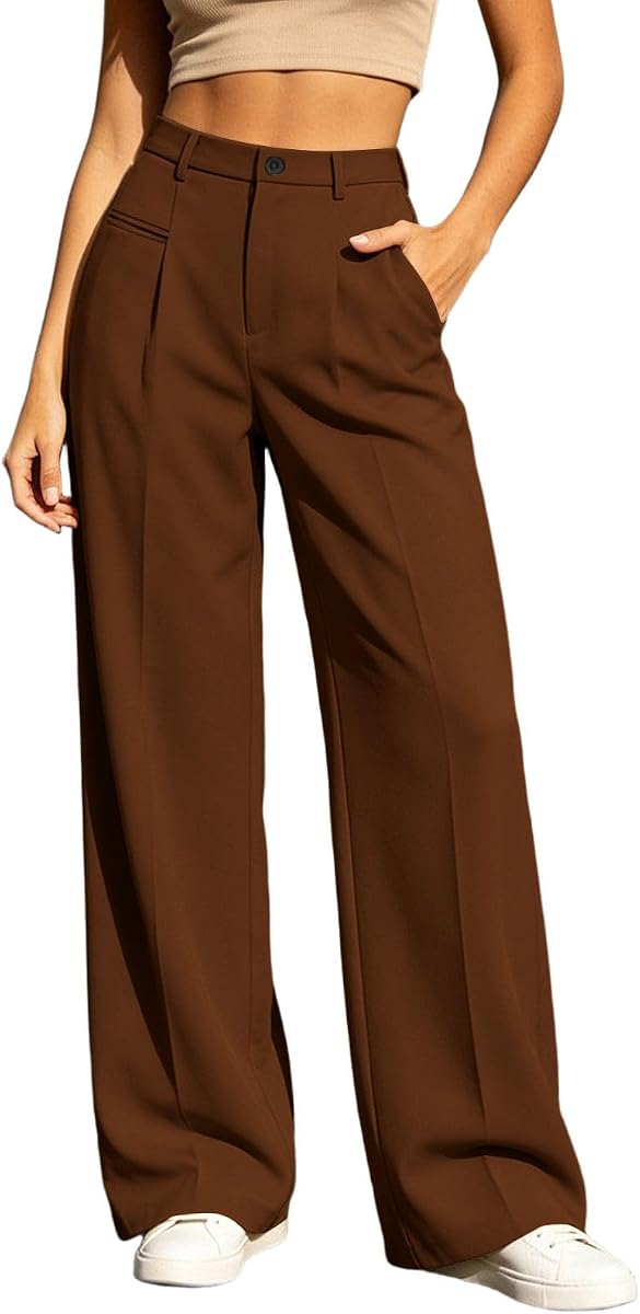 Women's Work Dress Pants Wide Leg High Waisted Formal Business Trousers Solid Casual Long Straight Suit Pants