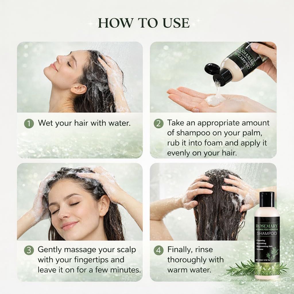 Rosemary Shampoo for Hair Growth, Natural Thickening & Strengthening Shampoo with Hydrolyzed Keratin, for Thinning Hair & Hair Loss for Women and Men 6.76 Fl Oz (Pack of 1))