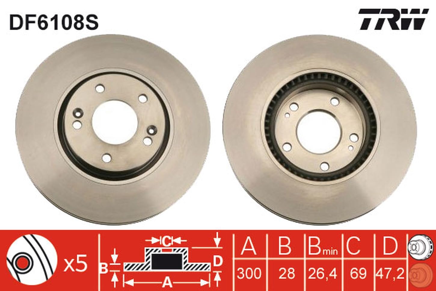 TRW DF6108S, 2 szt Tarcze Hamulcowe przód 300mm