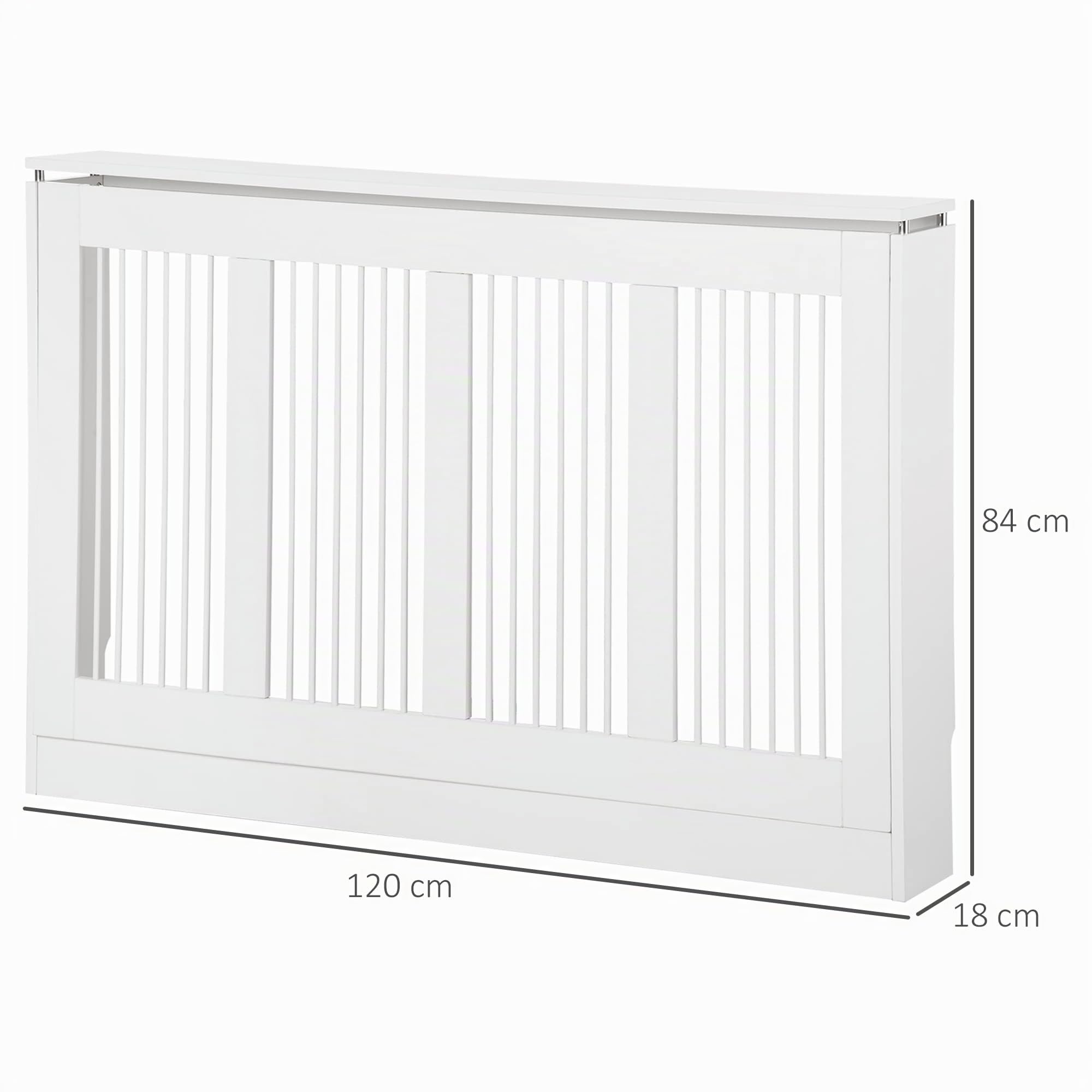 HOMCOM Moderno y Elegante Cubreradiador de Lamas para el Hogar, MDF y Acero, 120x18x84cm, Blanco
